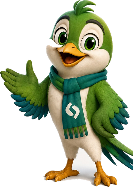 Léo, a andorinha mascote da ASERDPU, com o cachecol da Associação